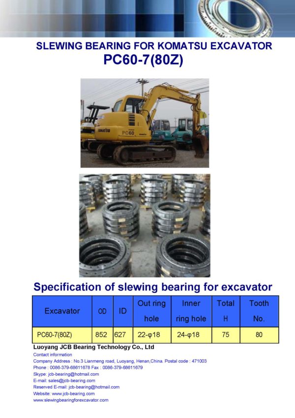 slewing bearing for komatsu excavator PC60-7 tooth 80